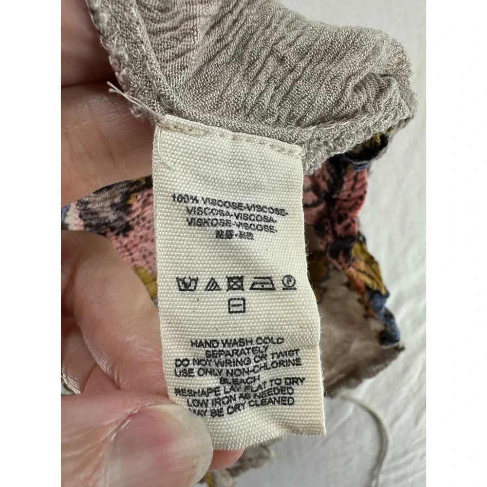 Free People Floral Lace Up Side Mini Dress Taupe Boho Sleeveless Size S